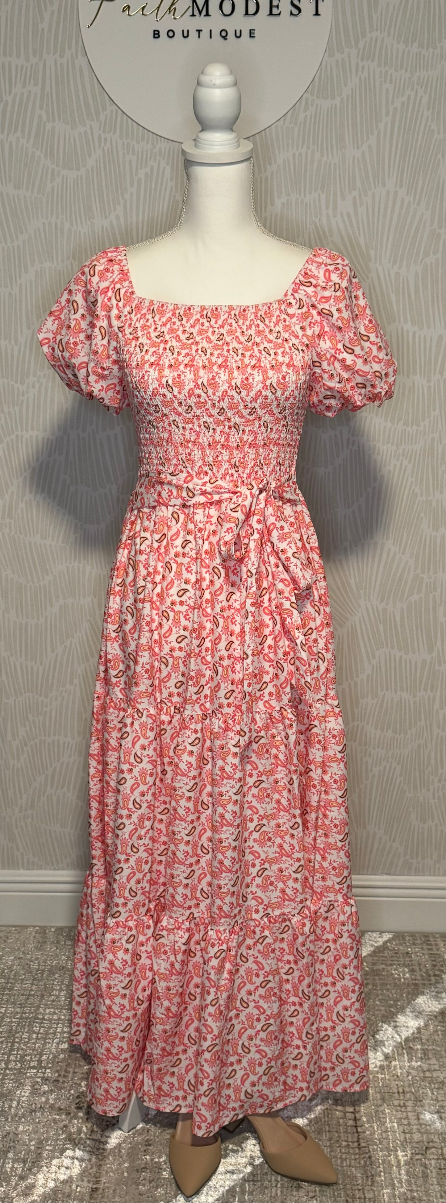 Paisley Print Bubble Sleeve Dress