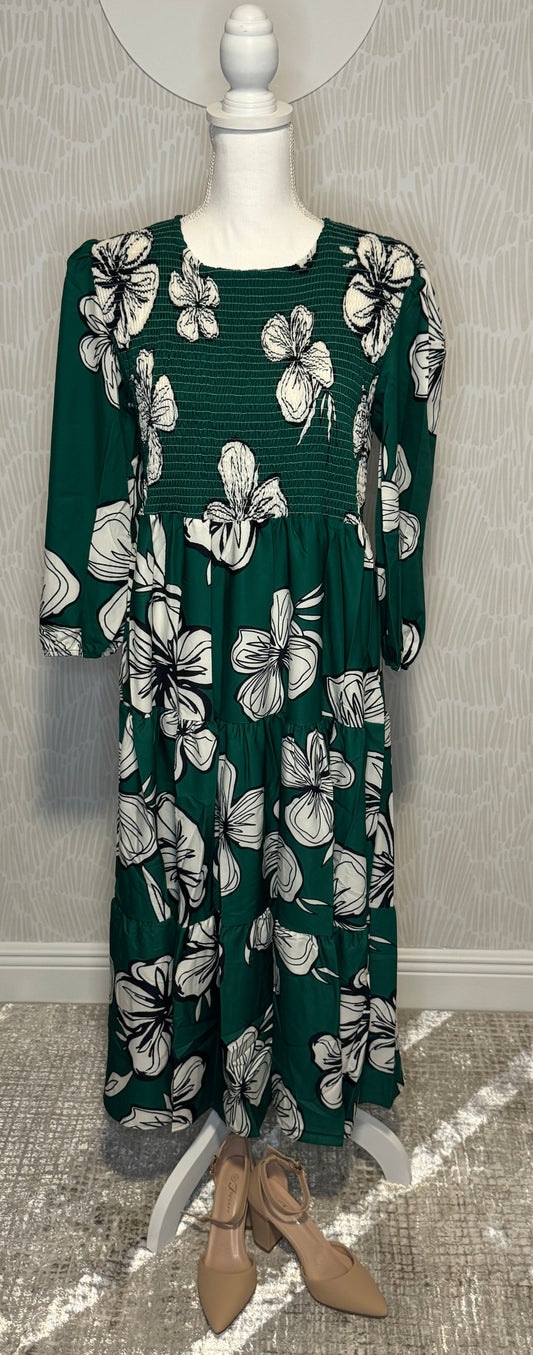 Mid Length Sleeve Floral Print Dress