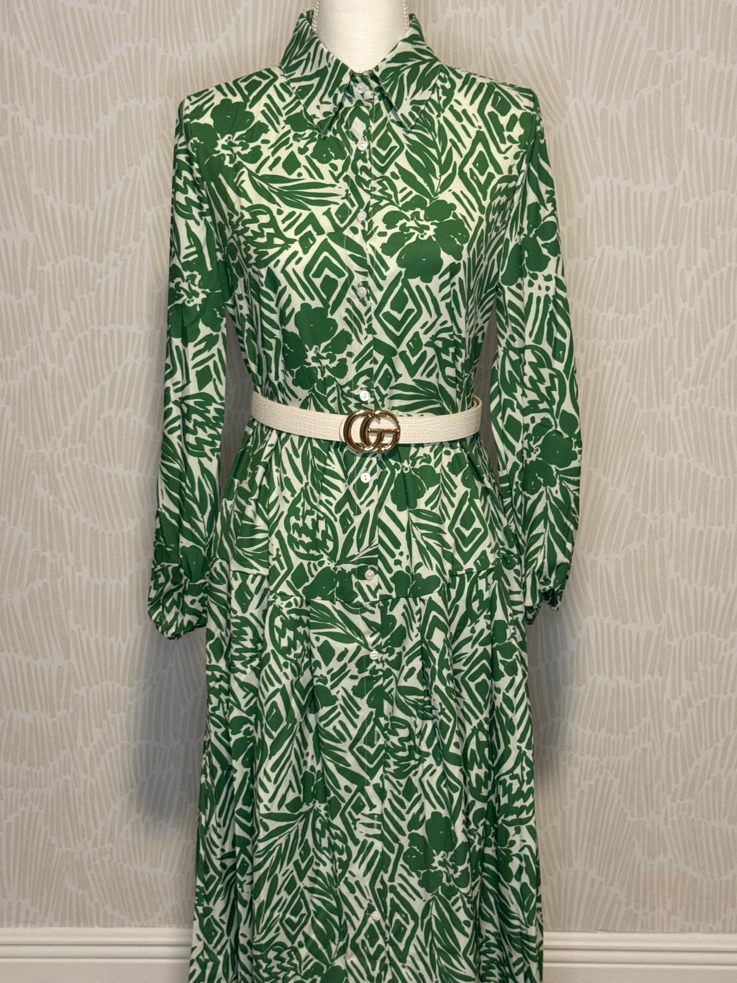 Green Floral Long Sleeve Dress