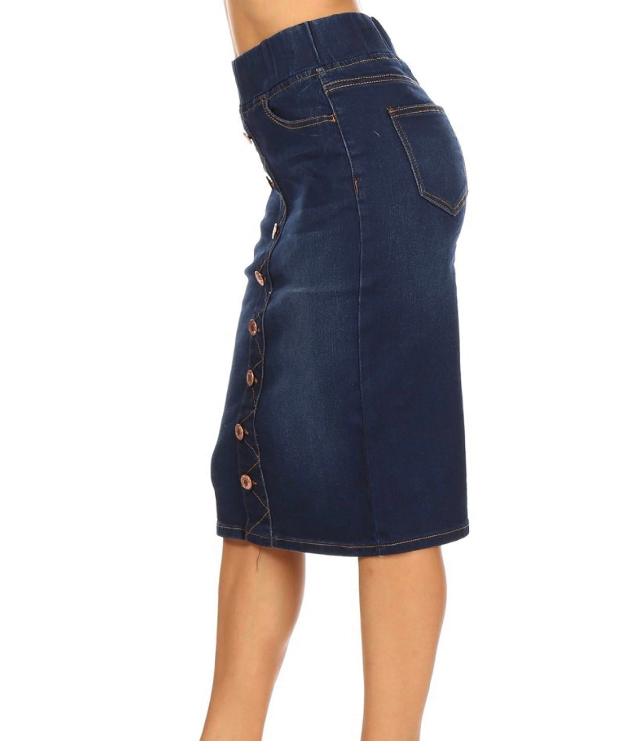 Dark Button Down Denim Skirt